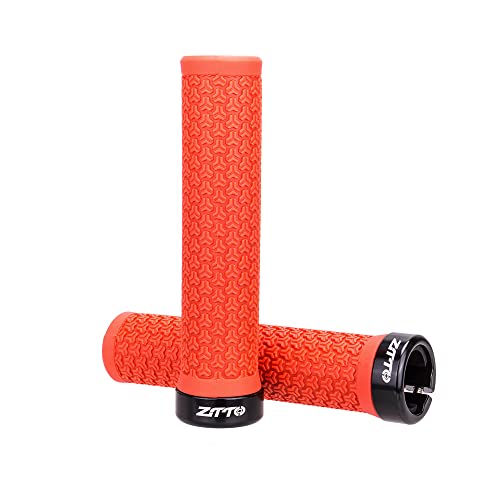 ZTTO Bike Handlebar Grips, Anti-Slip Shock-Proof Rubber Bike Grips, Fixed Gear Lock-on Comfortable Mountain Bike Grips for MTB, BMX, Road (Red)