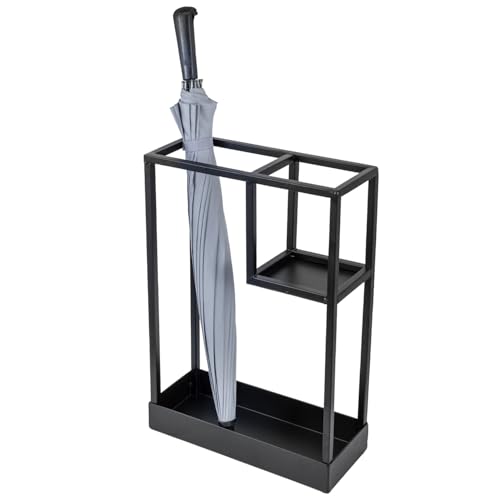 image for MyGift Modern Black Metal Entryway Umbrella Rack with Geometric Design
