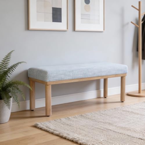 Image of HomePop 47.5 inch Oslo Bench - Blue Pinstripe Fabric