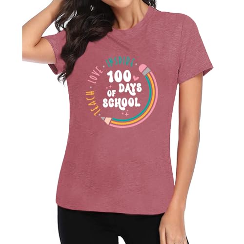 Image of 100th Day of School Shirt for Women Teacher Graphic T-Shirt Funny Teach Short Sleeve Tee Tops