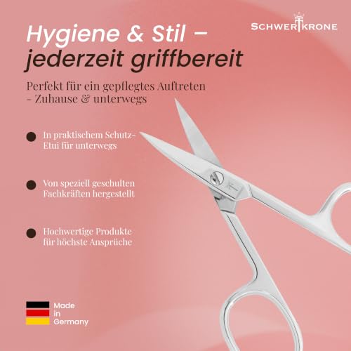SCHWERTKRONE® Nagelschere [MADE IN GERMANY] - Hochwertige Fingernagelschere mit Nagelscheren Etui - Nail Scissors - Maniküre Schere Gebogen - Nagelhautschere extra Fein & Scharf