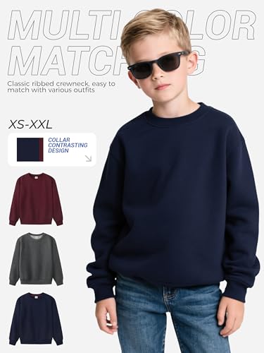 3 Pack Boys Sweatshirts Fleece Cotton Boys Long Sleeve Shirts Crewneck Kids Sweatshirts Soft Pullover Tops for Kids4