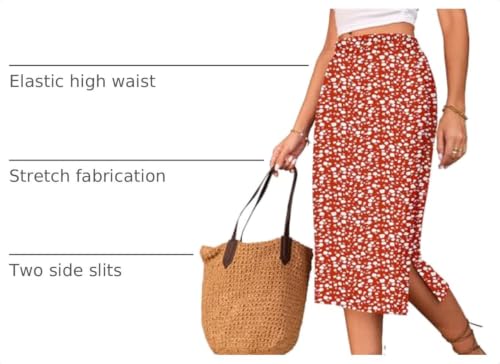 Image of Naggoo Midi Skirts for Women Summer Elastic High Waisted Side Slit Long Skirts