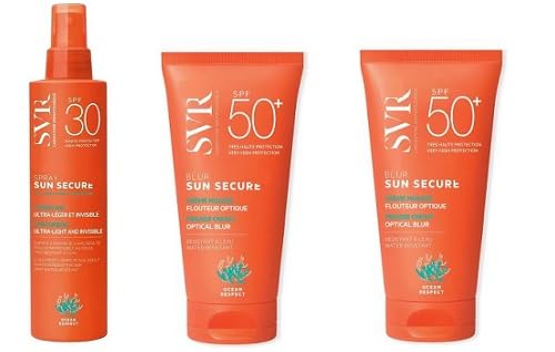 Kit Protezione Solare, 2 SVR Mousse Viso SPF 50+ 50ml, 1 Spray Invisibile Corpo SPF 30 200ml Resistente all'Acqua ed al sudore