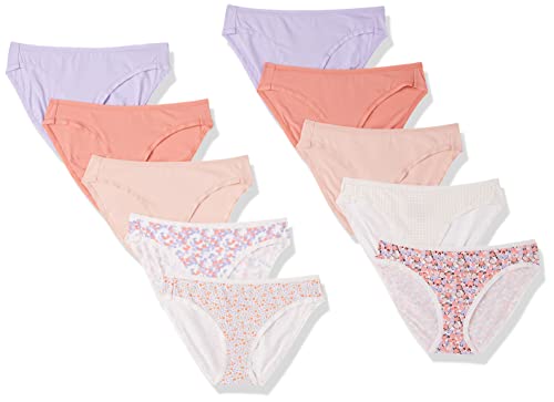 Amazon Essentials Damen Bikinihose aus Baumwolle (in Übergröße erhältlich), 10er-Pack, Floral/Kariert/Mehrfarbig/Streublumen, 42