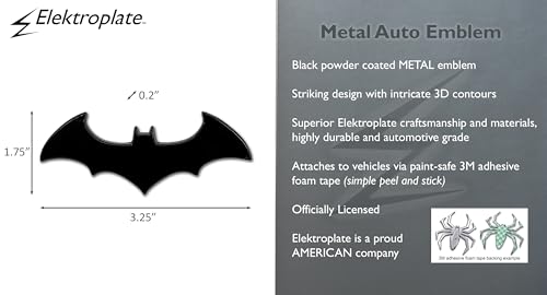 Image of Elektroplate Officially Licensed DC Comics Batman Black All Metal Superhero Emblem for Cars, Trucks, and All Auto | Universal Fit at 3.25 inch x 1.75 inch | Weatherproof