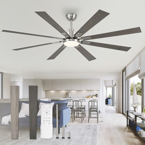 Image of ZMISHIBO 72 inch Brushed Nickel Modern Ceiling Fans with Lights and Remote, Indoor /Outdoor Ceiling Fan for Living Room Patio, 6 Speed Reversible Quiet DC Motor, 3 CCT, Dual Finish Blades