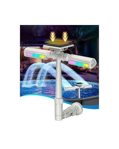 POOLJOYO Solar Pool Fountain with 10-Color 4-Mode RGB LED Lights Above/Inground Solar Lights with Remote 360Adjustable Dual Spray Waterfall Sprinkler Fountain for Relaxation & Cooling 10-20F