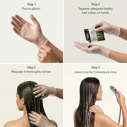 Image of Habibs Professional Hair Colour Shampoo - 100% Grey Coverage | Fast Acting Hair Color Shampoo (5 Minutes) | Natural Black, Ammonia-Free Formula (Pack of 5)