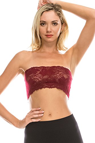 Kurve Womens Strapless Tube Top - Seamless Lace Reversible Mini Bandeau Bra Crop Tube Tops Stretch Bralette