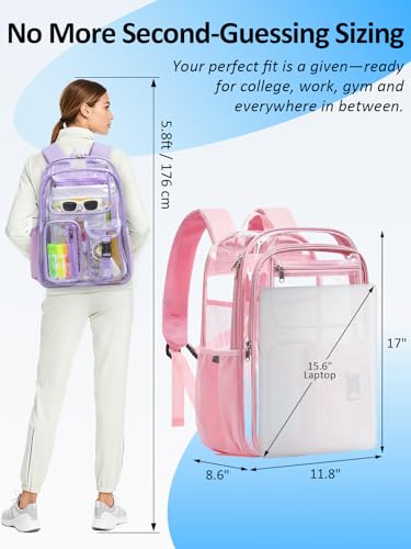 Image of Double-Layer Clear Backpack Heavy Duty, 17 Inch Large Clear Bookbag, Transparent See Through Backpack For School, Work, College, Travel, Sport- Pink
