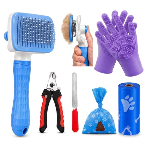 6-in-1 Pet Grooming Kit for Dogs & Cats | Self Cleaning Slicker B...