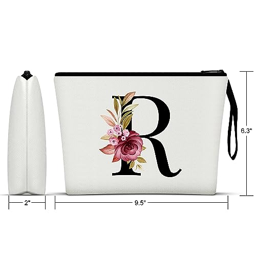 Image of Vavabox A-Z Personalized Makeup Bag, Birthday Gifts for Women Mom, Gifts for Best Friend, Bride Bridesmaid Cosmetic bag (R, 01-White)