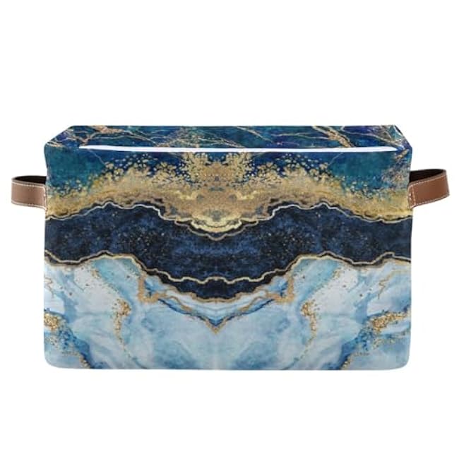 susiyo Storage Baskets for Shelves,Storage Bins for Organizing Shelf Nursery Toys, Decorative Linen Fabric Bins Cube with PU Handles 1 Pack£¬Blue Marble