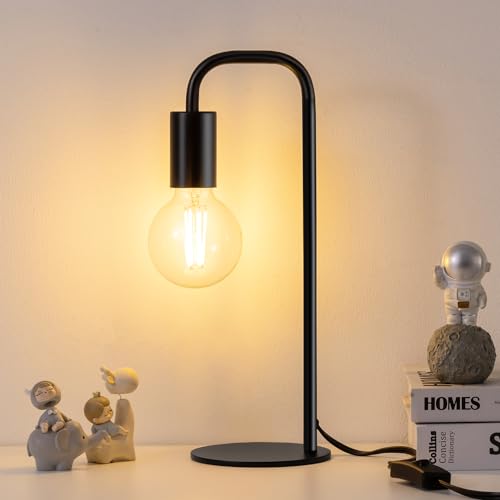 Iporovon Industrial Table Lamp for Bedroom, Small Table Lamps for Bedside with Wire Switch, E...