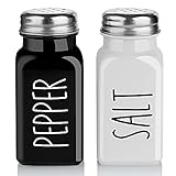 Salt and Pepper Shakers Set, Farmhouse Salt Shaker, Modern Farmhouse Kitchen Table Decor for Home Restaurants Wedding, Vintage Glass Black and White Shaker Sets with Stainless Steel Lid, 2.7oz Each
