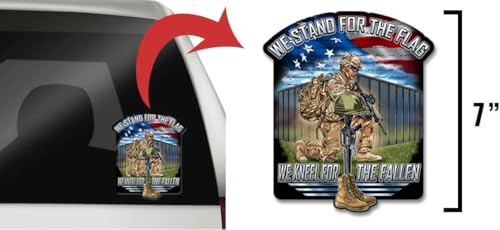 Image of Skull Society - We Stand for The Flag We Kneel for The Fallen 7 inch Patriotic All Weather Decal Sticker for Cars, Trucks, Motorcycles & Laptops - Sticks to All Flat Surfaces (2-Pack)