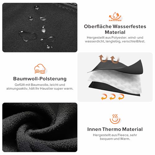 Woiil Hundemantel Hundejacke Wintermantel für Grosse Hunde, Hundemantel Winter mit Geschirr, Hunde Wintermantel Ärmellose Baumwolle Gepolsterte Weste Wasserdicht Warme Reflektierend, Schwarz L