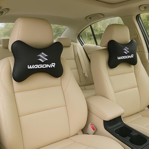 Image of Maruti Suzuki WagonR Car Headrest Neck Pillow - Neck Support Cushion for Driving | Soft Polyester, Ergonomic, Pain Relief, Travel Use | 26 x 18 cm (Black)