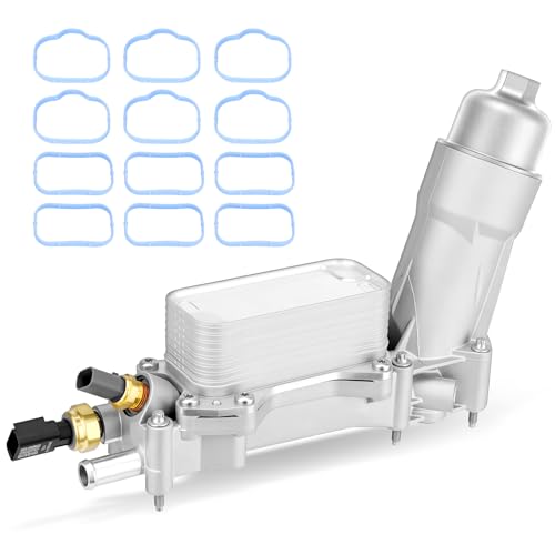 Full Aluminum Engine Oil Cooler Filter Housing Assembly with Sensors & Gaskets Compatible with 2011-2016 Jeep Dodge Chrysler Ram 3.6L V6 Replace for 5184294AE 68105583AC
