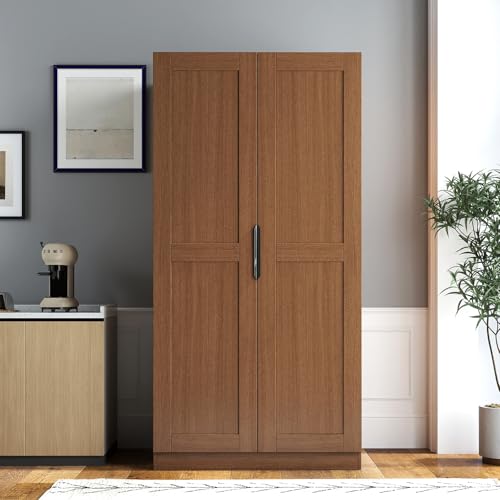 Image of 22 in Deep Kitchen Pantry Storage Cabinet with Doors and Shelves Wood Grain | Tall, Large Cupboard for Food