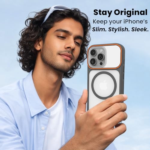 Image of AIBEX Magnetic Compatible Shockproof Case for iPhone 15 Pro - Slim Protective Back Cover with Camera Lens Protection, Strong Magnetic Support, Anti-Slip Grip, Military Grade Drop Protection (Grey)