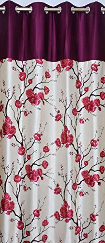 Image of Galaxy Home Decor Rose Printed Half Translucent Curtains for Window 5 Feet, Pack of 2, Wine (Wine, Window 5 Feet)