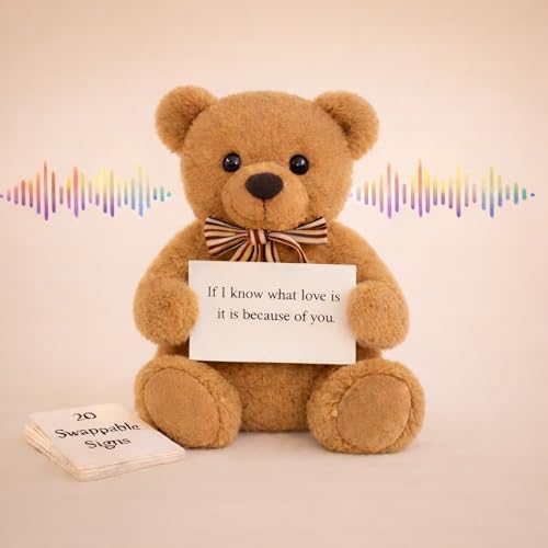 Recordable Teddy Bear with 20 Swappable Signs, Plush Voice Record...