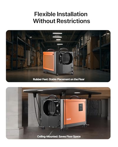 Image of VEVOR 70 Pints Commercial Dehumidifier with Pump, Portable Crawl Space Dehumidifiers for Basement Storage Room Industrial, Auto Defrost /Drainage, Heavy-duty Galvanized Steel, with 2 Drain Hoses