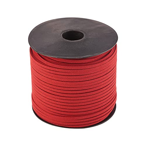 LiQunSweet 98 yardas para manualidades, 3 x 1,4 mm de ancho, hilo plano de microfibra de doble cara, cordón de piel de ante sintético, 295 pies (ladrillo refractario)