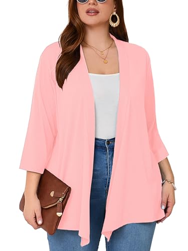 Image of AusLook Women's Plus Size Lightweight Open Front Cardigan 3 /4 Sleeve Cover Ups Shrugs Shawls and Wraps Kimono Jacket Coat