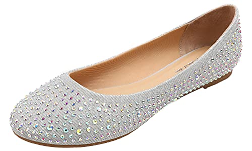 FEVERSOLE Women's Rhinestone Flat Shoes Sparkly Embellished Party Wedding Dress Ballets