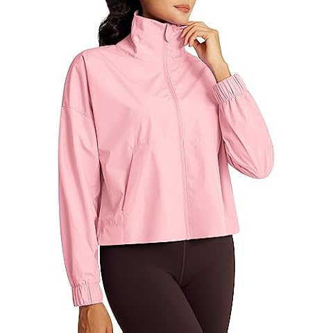 GYM RAINBOW Womens Lightweight Windbreaker Jacket Cropped Full Zip Athletic Running Jacket Waterproof Rain Jacket(#2 Pink,Medium) Cover