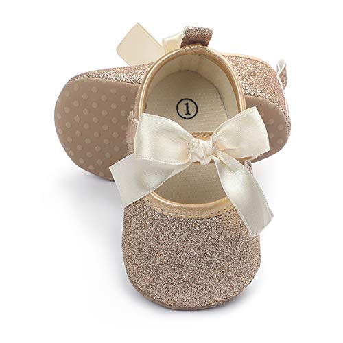 Cosankim Baby Girls Mary Jane Flats Shoes Anti-Slip Rubber Sole Infant Toddler Princess Wedding Dress Shoes（6-12 Months Infant, B/Gold） #TOP3