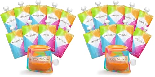 Baby Brezza Reusable Baby Food Storage Pouches,7oz - Make Organic Food Puree for Kids or Toddlers and Store in Refillable Squeeze Pouches,Bulk Set is Freezer Safe & Washable,10 Count (Pack of 2)