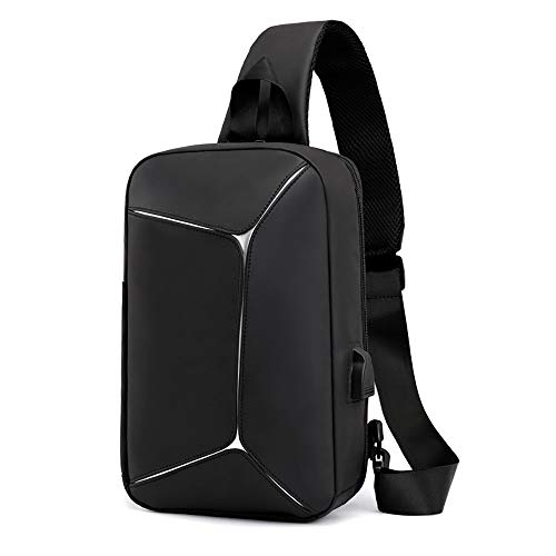 Hombre Tela Oxford Bolsa de Hombro, Multifuncional Impermeable Reflexivo Crossbody Bolsa con Puerto de Carga USB Moda Bolsa de Pecho, para Deportes Aire Libre Senderismo Cover