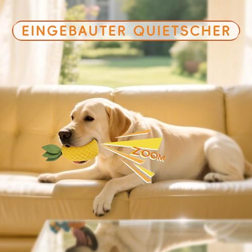 FuntasticFinds Ananas Hundespielzeug für Aggressive Kauer, Unzerstörbares Kau-Spielzeug mit Quietscher für Große Hunde – Langlebiges Gummispielzeug für Welpen-Zahnung & Interaktives Spiel