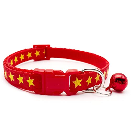 Small Dog Puppy Pet Collar Star Design with Bell Nylon Adjustable Size 19-32cm Red - Image 2