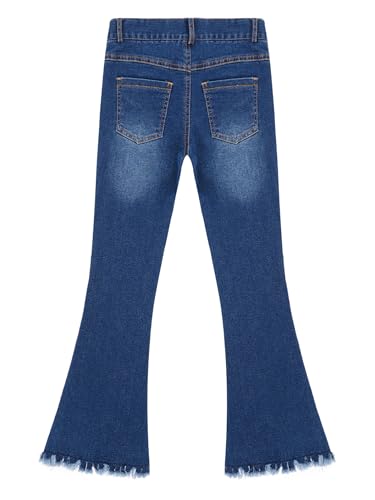 Girl's Ripped Flare Jeans Tassels Hem Bell Bottom Denim Pants Casual Wear4