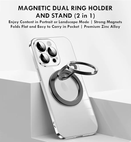 Image of RIGGEAR Magnetic Phone Grip for Magsafe Dual Ring Holder with 2-Way Adjustable Stand (2 in 1) Compatible with Magsafe iPhones, Cases and Android Phones (Metal Ring Included)(Gun Metal Grey)