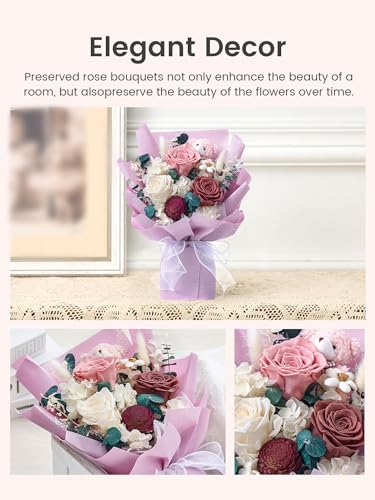 Polylove Forever Flower Bouquet Flowers for Delivery Prime Preserved Roses with Bear Gift Box for Wife Women Mother Day Anniversary Birthday (Purple) - Image 6