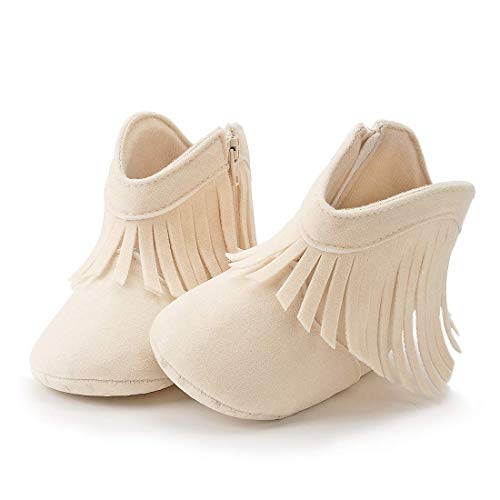 Image of Meckior Baby Girls Cowboy Tassel Boots Side Zipper Moccasins Soft Bottom Non-Slip Toddler Shoe
