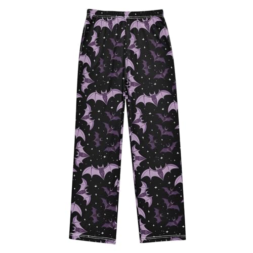 Pajama Pants Halloween Purple Bats PJ Bottoms Sleepwear Lounge Sleep Pant with Pockets