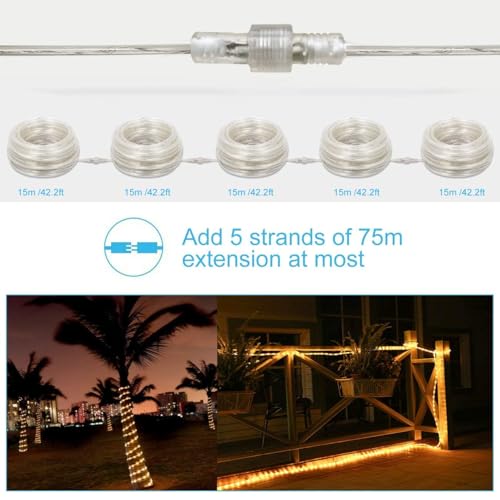 HAUSPROFI 15m 200 LED Lichterschlauch Außen, Lichterkette Strombetrieben Warmweiß, IP44 Wasserdicht & Dimmbar mit Fernbedienung, Ideal für Garten, Balkon & Weihnachtsbeleuchtung, Ø5mm