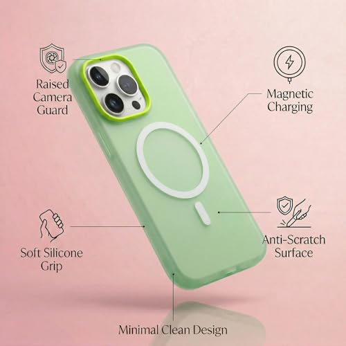 Image of amazon basics Luxury MagSafe Compatible Magnetic Case for iPhone 15 Pro | Soft Touch Matte Pastel Finish | Shockproof Back Cover with Camera Protection (Green)