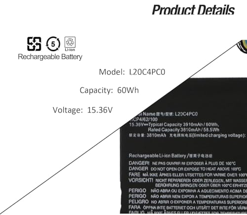 Image of L20M4PC0 Laptop Battery Compatible with Lenovo Ideapad Gaming 3-15ACH6 Legion 5-15ITH6 15ITH6H 15ACH6 15ACH6A 15ACH6H Series 5B11B48816 L20D4PC0 5B11B48819 L20C4PC0 5B11B48827 L20L4PC0 60Wh