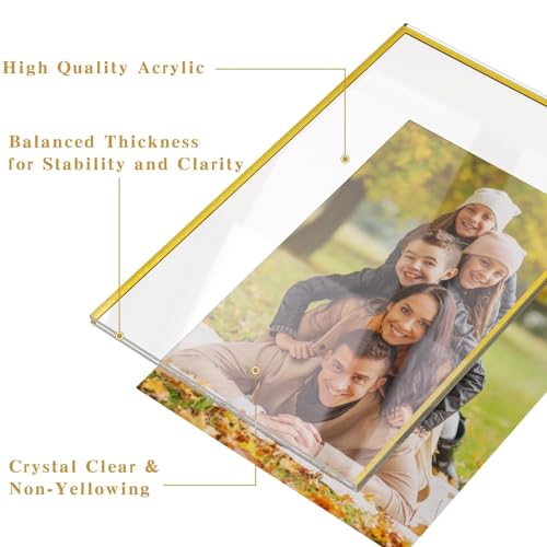 Image of Dynta Acrylic Sign Holder 4x6 8 Pack Double Sided Clear Plastic Display Stands, Tabletop Menu Holder, Flyer Display for Wedding, Party, Restaurant, Office, Retail (Gold Frame)