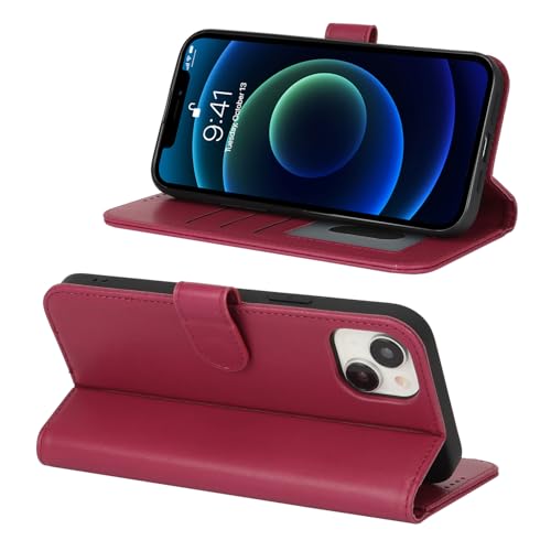 Image of for iPhone 13 Mini Case Wallet with Card Holder,for iPhone 13 Mini Wallet Case for Women Men,PU Leather Shockproof Magnetic Buckle Stand Flip Phone Case-Red