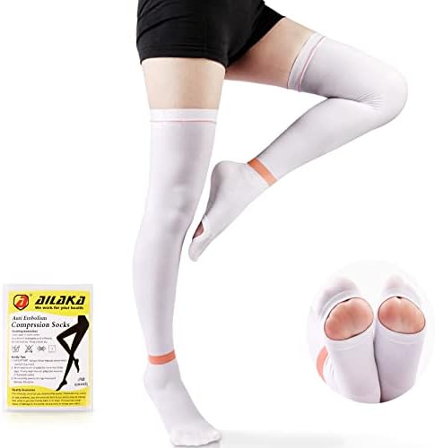 Ailaka Anti Embolism Compression Stockings for Men Women, 15-20mmHg Thigh High TED Hose Stockings with Inspect Toe Hole, Graduated Support for Venous Thrombosis, Edema, Post Surgery Recovery
