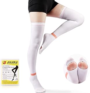 Ailaka Anti Embolism Compression Stockings for Men Women, 15-20mmHg Thigh High TED Hose Stockings with Inspect Toe Hole, Graduated Support for Venous Thrombosis, Edema, Post Surgery Recovery